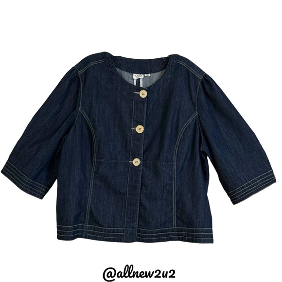 Cato Blue Denim Jacket Blazer Shrug with Contrasting Stitching Size 18W - Picture 2 of 13